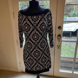 White House Black Market Black and White Print Long Sleeve Tunic Size M